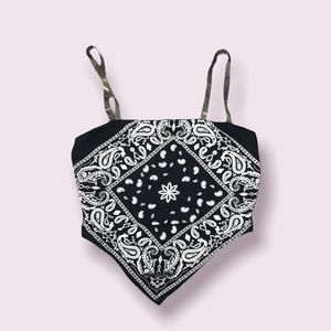 Paisley Print Black & White Bandana Top & Transparent Straps | Size: S/M